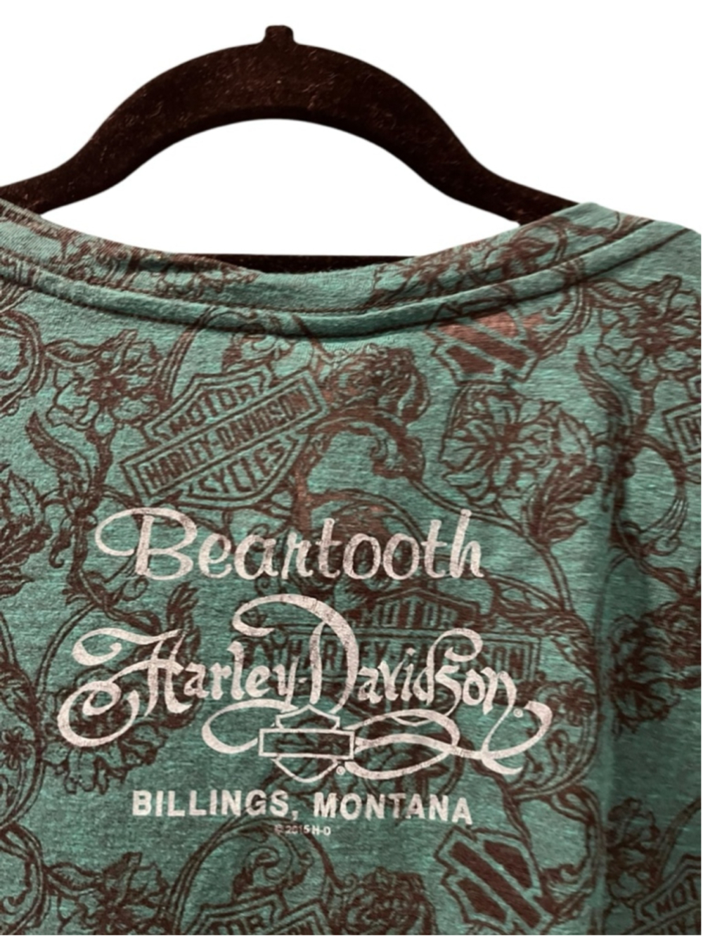 NWT Harley Davidson Skull Women 2X Burned Identity Studded V-Neck Tee Teal Green - Picture 8 of 11